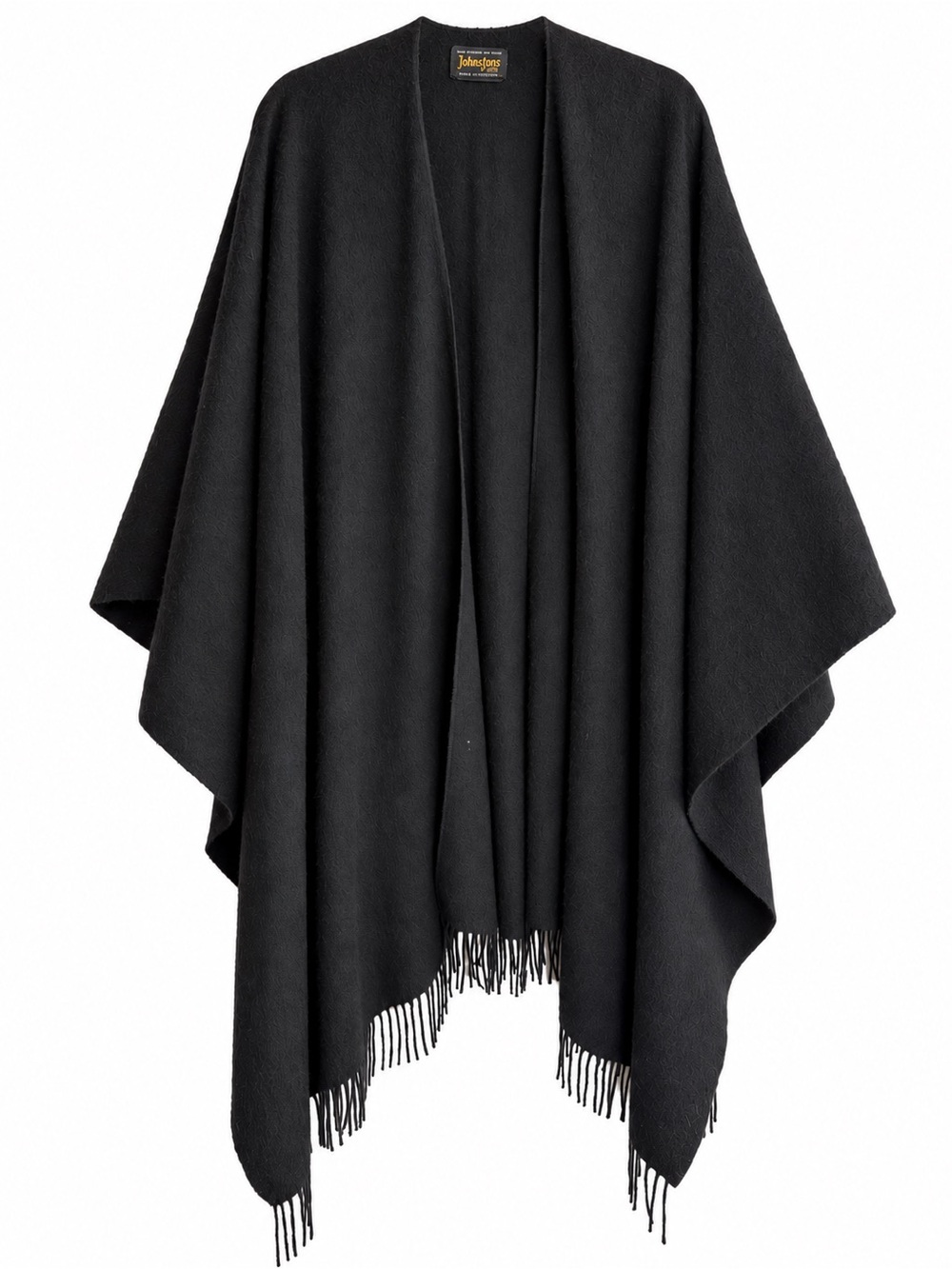 Johnstons of Elgin Black Cashmere Wool Cape Wrap Scotland Fringe
